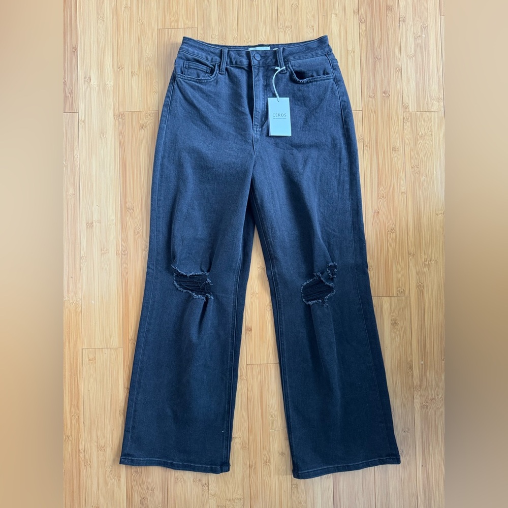 Piper and Scoot The Jack Wide Leg Distressed Jeans in Black. NWT! Size: 27 - Picture 2 of 10